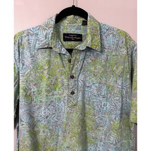 Pete Huntington Bali Handcrafted Green Blue Hawaiian Shirt Size‎ Medium Popover